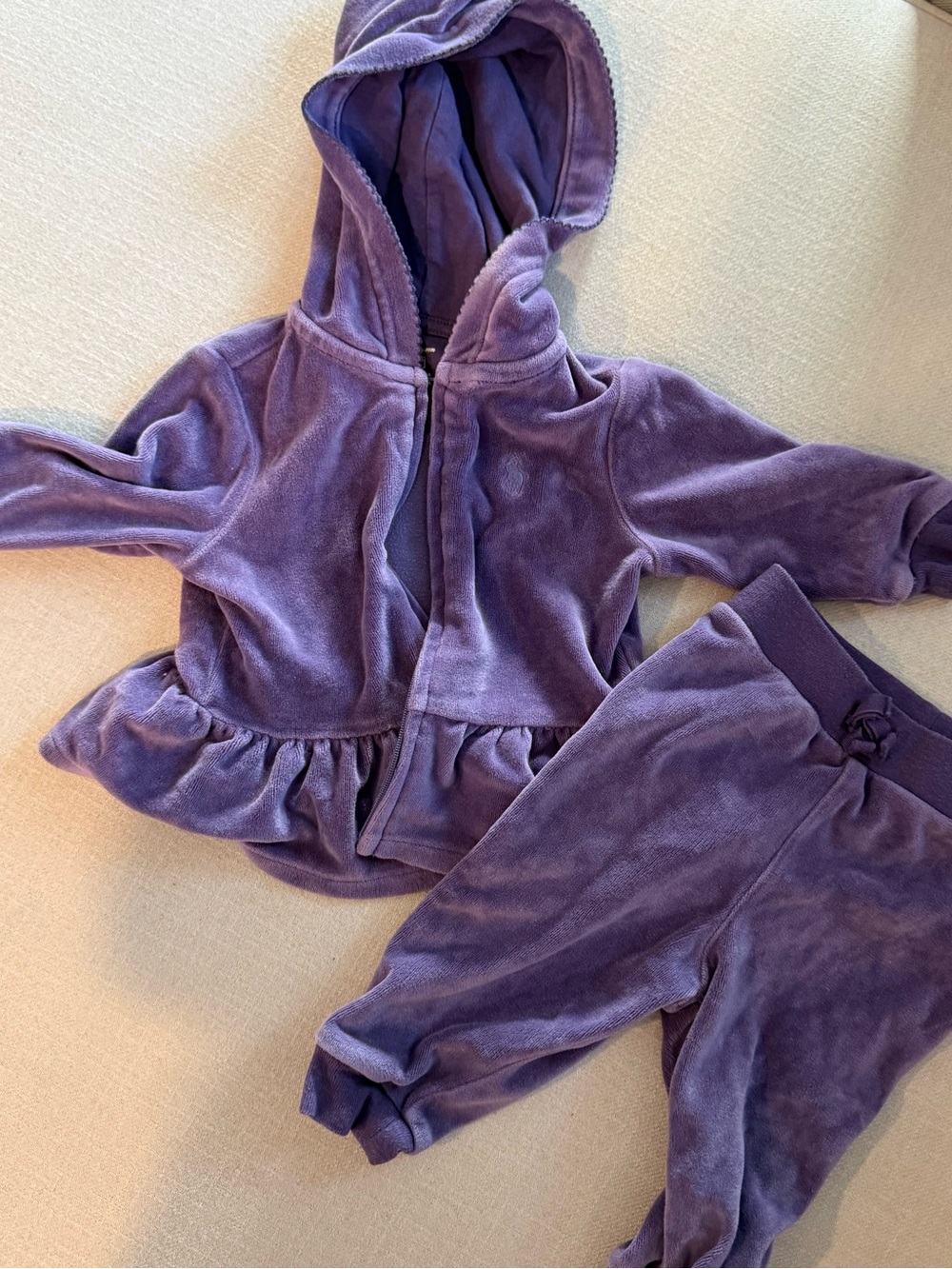 Ralph Lauren Purple Velour Hooded Jacket & Joggers Set 6 months baby